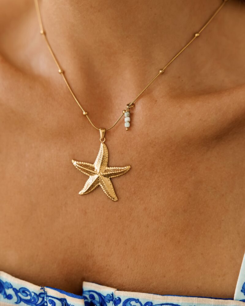 Naszyjnik Gili - naszyjnik Star fish - Larimar, stal slachetna