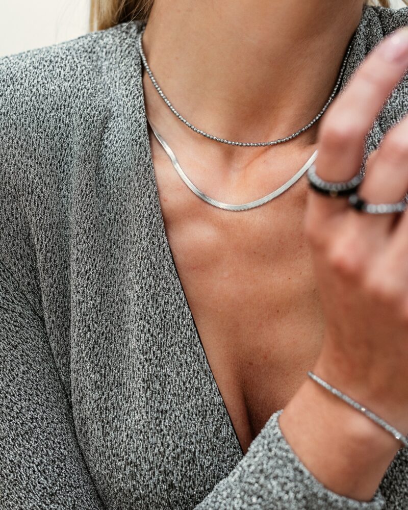 "Silver Silk" - naszyjnik typu żmijka - stal szlachetna posrebrzana