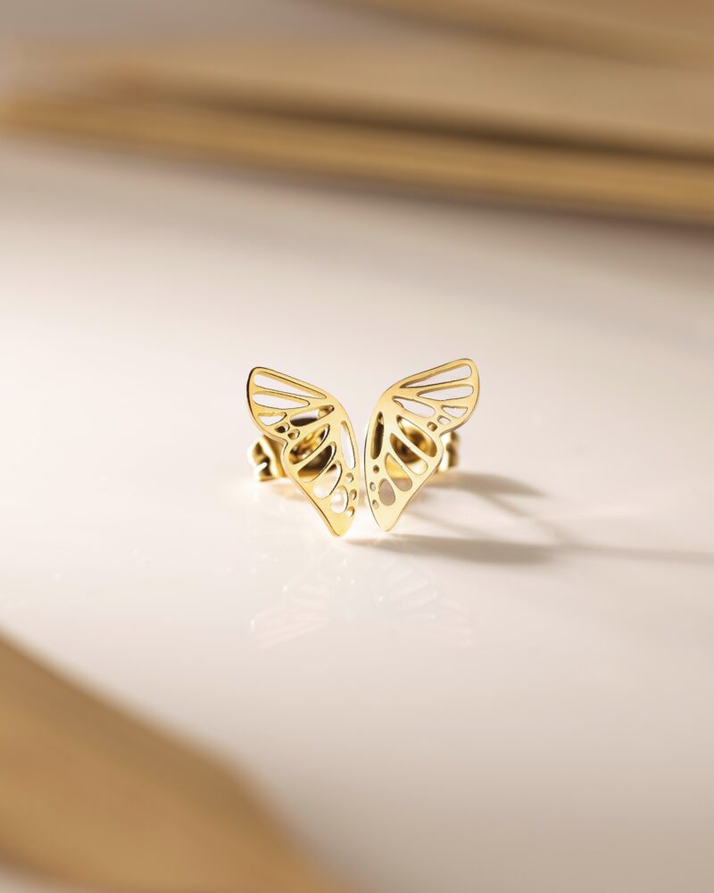 Kolczyki - „Butterfly” - stal szlachetna pozłacana