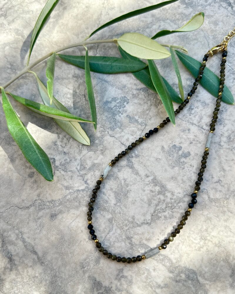 Naszyjnik typu choker "Olive garden" - Obsydian złocisty