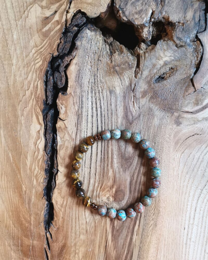 Bransoletka Men - kamień naturalny - Tygrysie Oko - Jaspis - Hematyt " Turquoise Tiger "