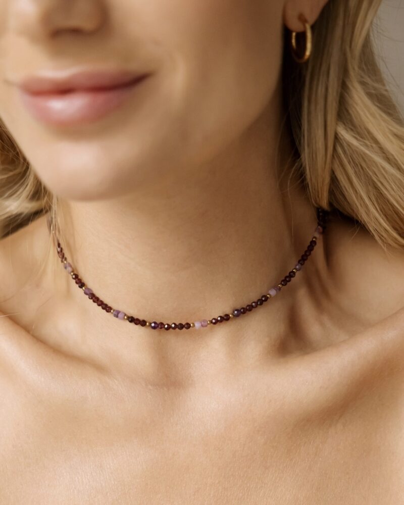 Naszyjnik typu choker Royal mystic - Rubin, Granat, Ametyst, Hematyt