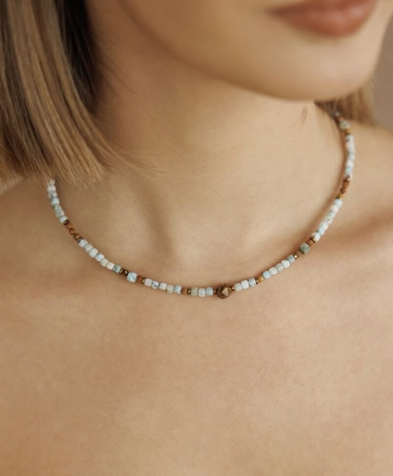 Naszyjnik typu choker Gili - Larimar, Jaspis obrazkowy, Hematyt