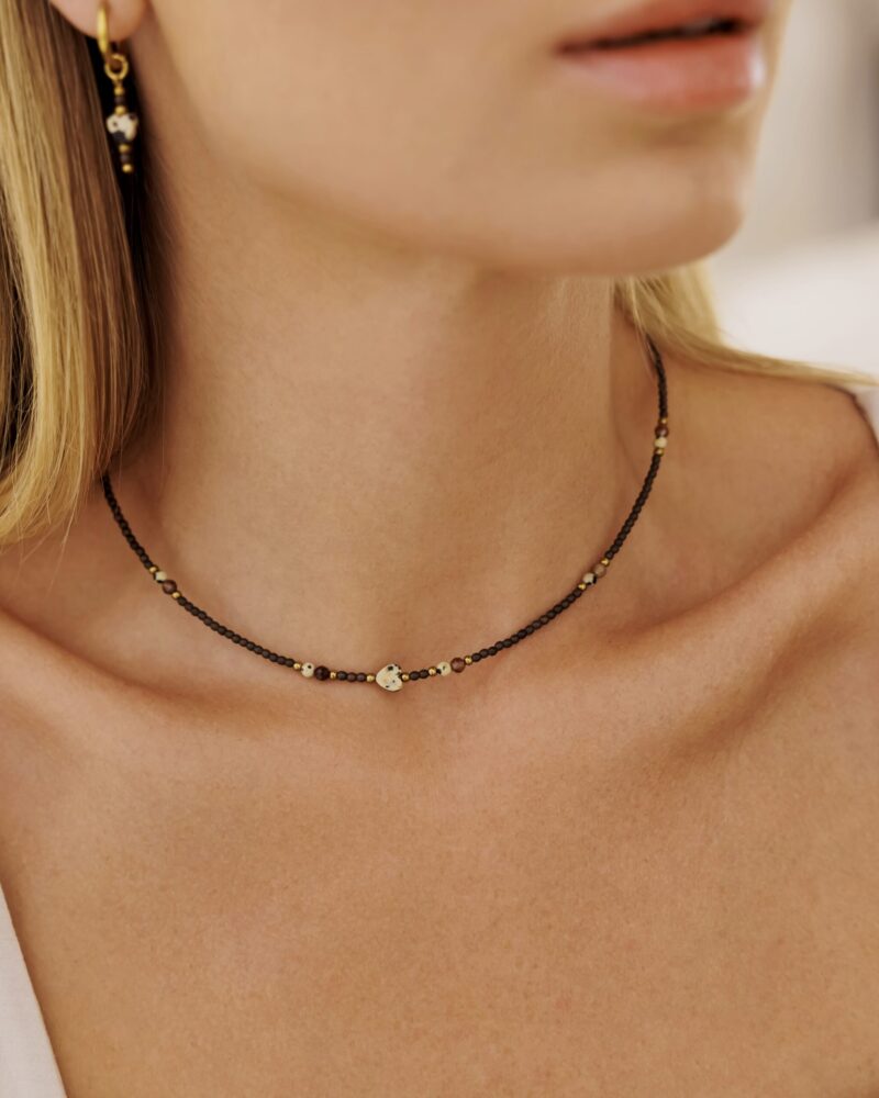 Naszyjnik typu choker Balance of Love - Jaspis dalmatyński, Cyrkon, Hematyt