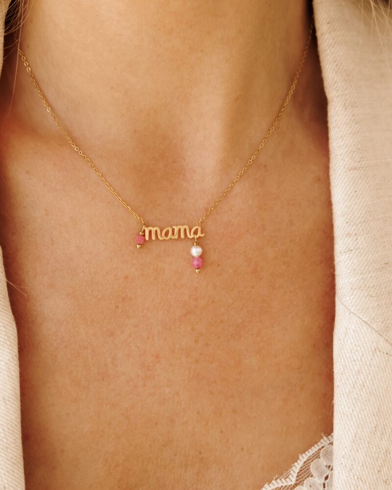 Naszyjnik mama Baby Girl Love - Rodonit, Perła słodkowodna, Hematyt